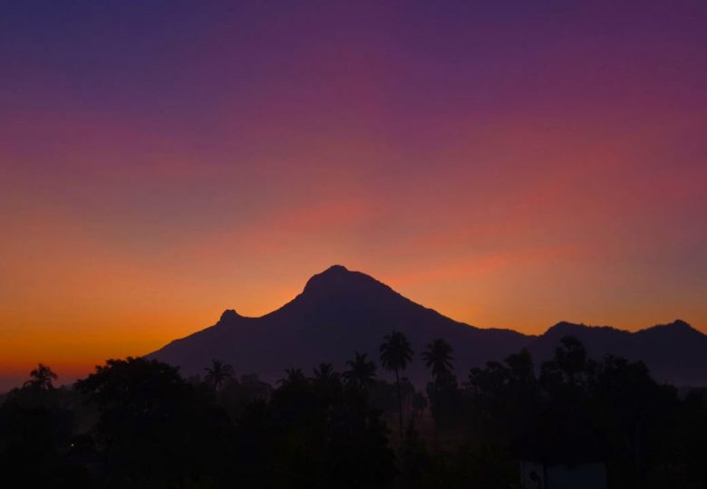 sunrise at arunachala mountain in south india